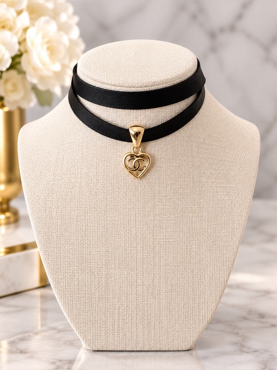 CHANEL Jewelry - Chanel Leather CC Heart Pendant Choker Nana